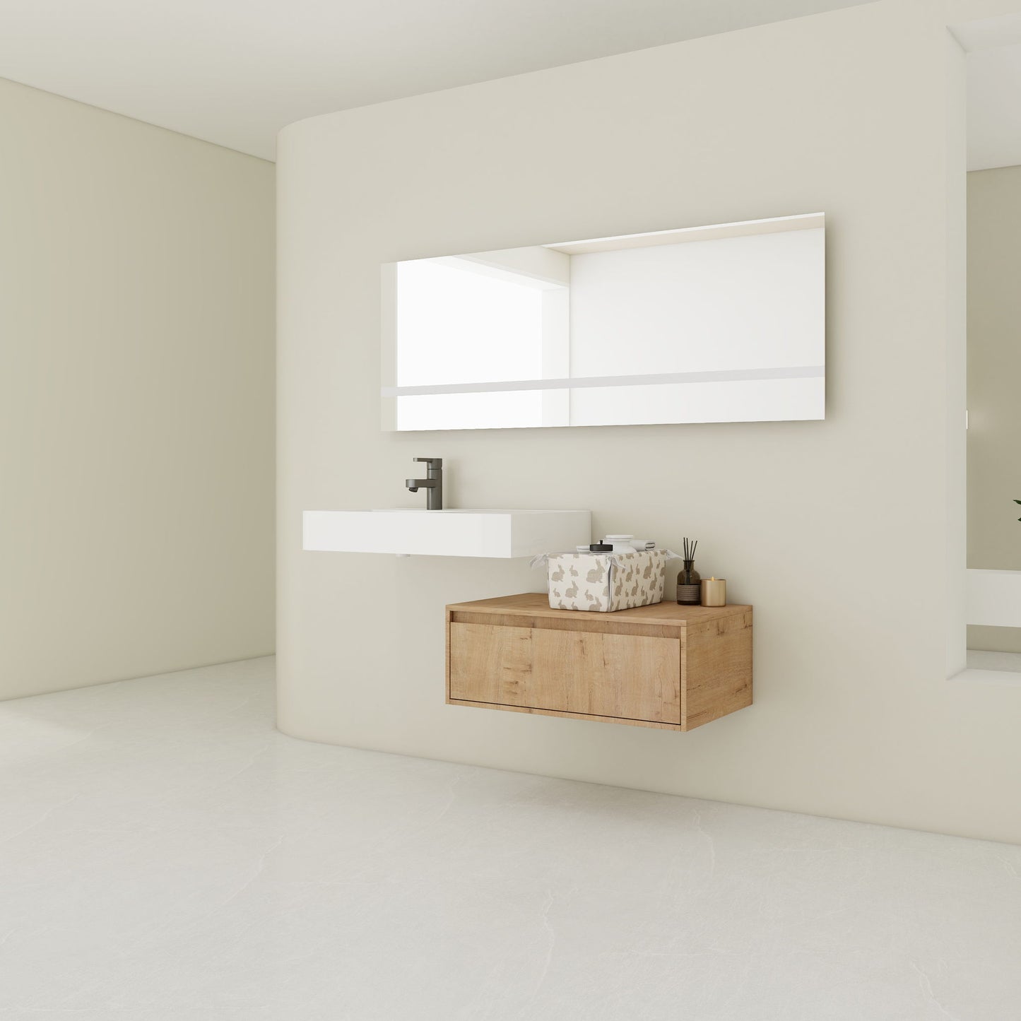 Modern Wall Mounted Bathroom Vanity With Resin Sink And Soft Close Drawer - Imitative Oak