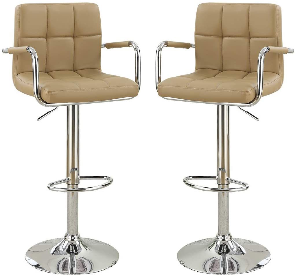 Haverhill - Set of 2 - 26" Brown Faux Leather Adjustable Counter Height Bar Stools with Armrests and Tufted Back