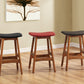 Zenithal Set of 2 - 26" Black Swivel Solid Wood Counter Stools - Walnut Finish Faux Leather - Mid-Century Modern Design