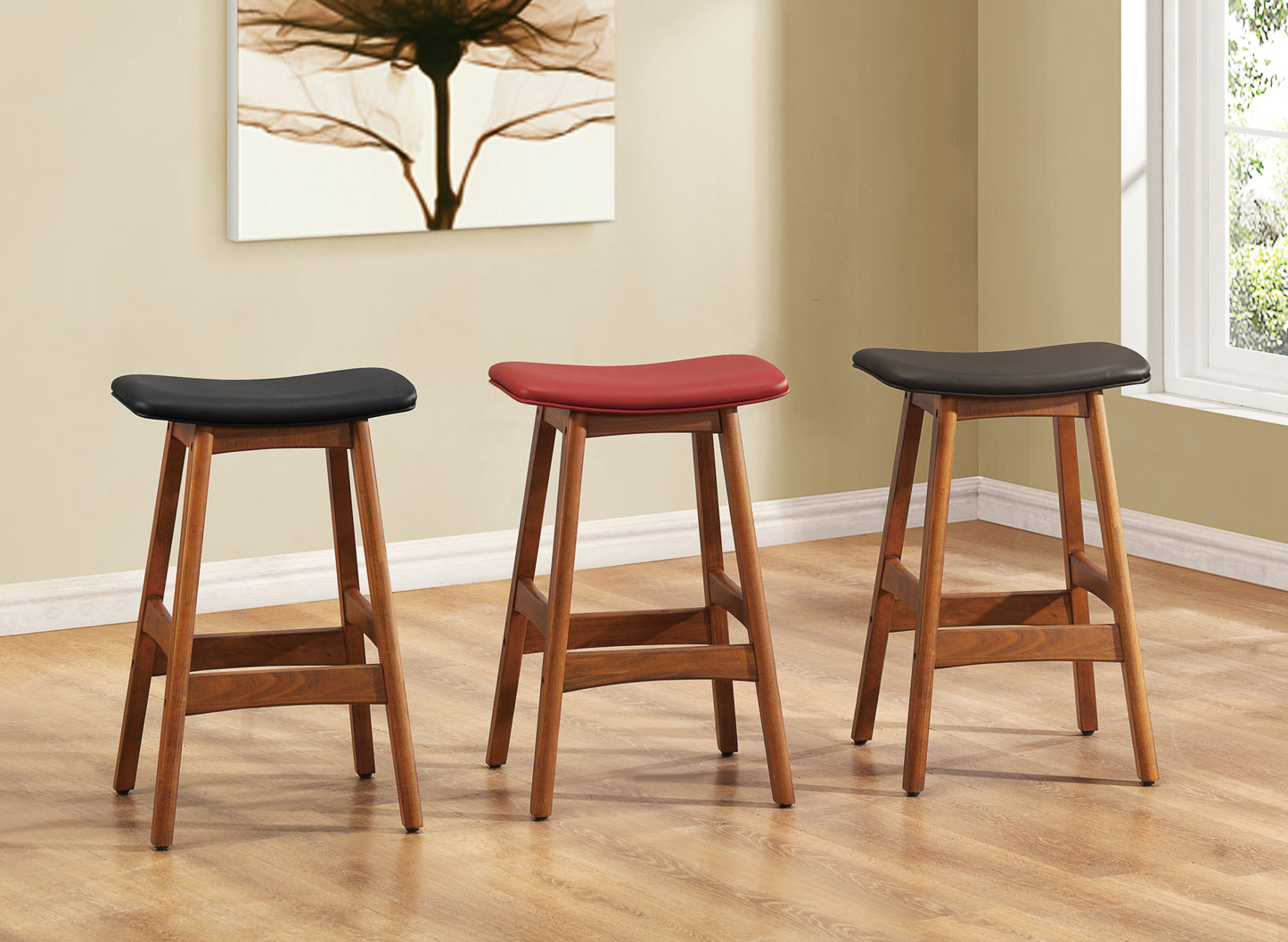 Vellum - Set of 2 - 26" Dark Brown Counter Stools with Walnut Frame