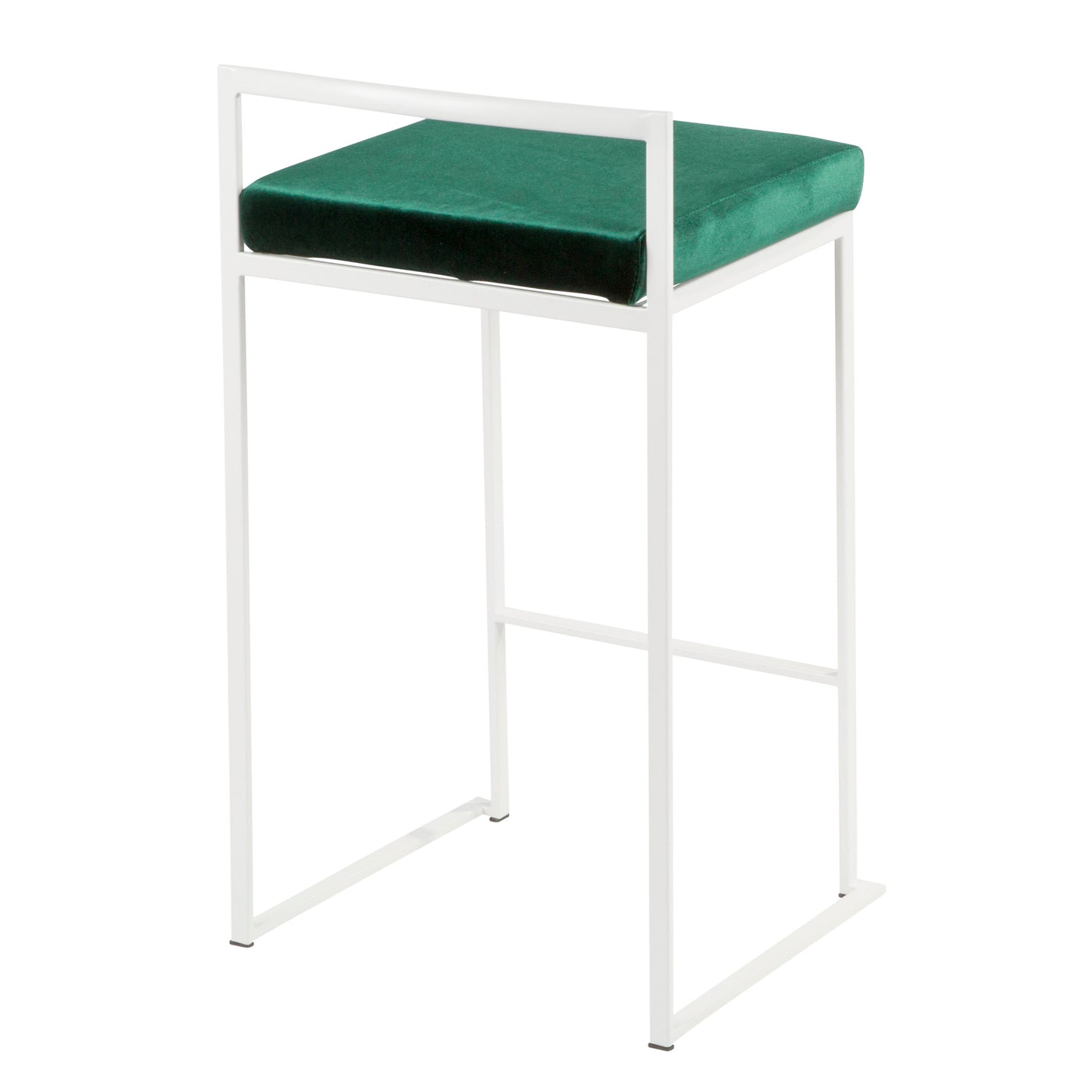 Liora - Set of 2 - 26" Stackable Counter Stools with White Frame & Green Velvet Cushions, High-Back Contemporary Design