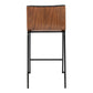 Hestara - Set of 2 - 26" Black Metal Counter Stools with Walnut Wood Backrest and Faux Leather Seats