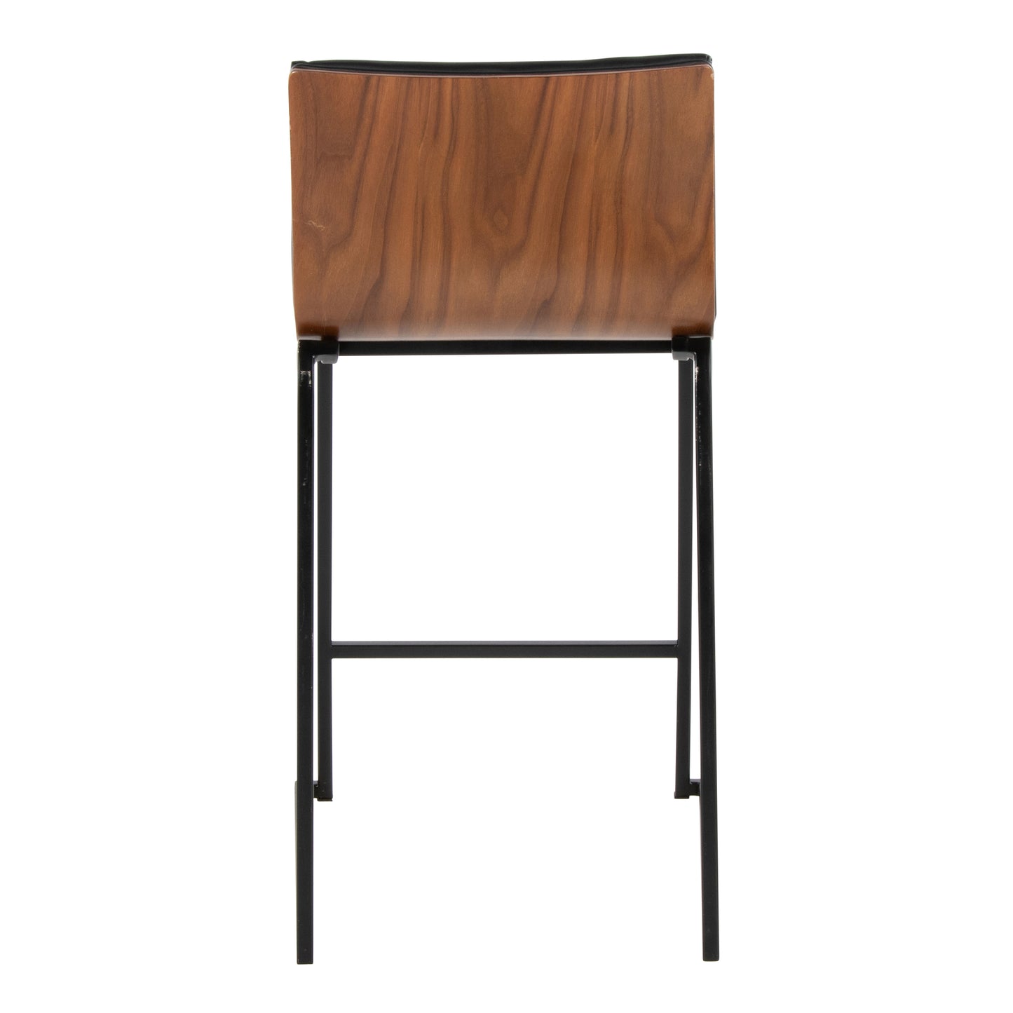 Hestara - Set of 2 - 26" Black Metal Counter Stools with Walnut Wood Backrest and Faux Leather Seats