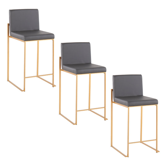 Fremonton - Set of 3 - 26" Gold Steel & Grey Faux Leather High Back Counter Stools