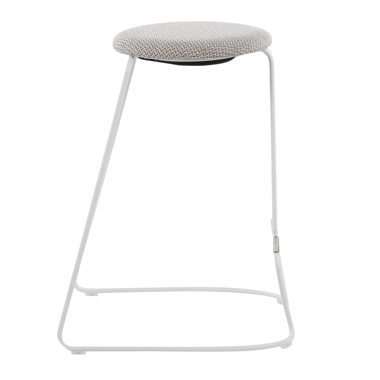 Orlissa - Set of 2 - 26" White Steel and Light Grey Fabric Counter Stools with Upholstered Seat and Sturdy Metal Base