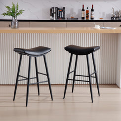 Saffron – Set of 2 – 24" Black PU Leather Counter Height Bar Stools with Foam Upholstered Seat and Footrest for Kitchen and Dining Room