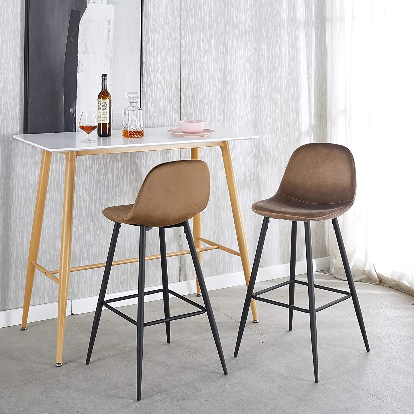 Narellan - Set of 2 - 30" Novara Velvet Bar Stools with Back & Footrest, Sturdy Metal Legs, Easy Assembly for Kitchen & Island