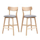 infinia - Set of 2 - 21" Oak Wooden Bar Chairs with Backrest and Upholstered Seats for Kitchen Island