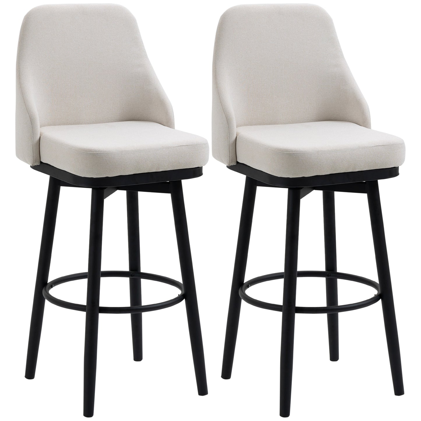 Monteux - Set of 2 - 30" Modern Bar Stools, 360° Swivel Upholstered Bar Chairs with Steel Legs and Footrest, Cream White