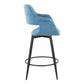 Lennon - Set of 2 - 26" Mid-Century Modern Blue Fabric Swivel Counter Stools with Matte Black Metal Legs