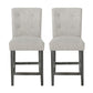 Havenbrook - Set of 2 - 26" Light Grey Contemporary Fabric Button Tufted Counter Stools with High Back and Wood Frame