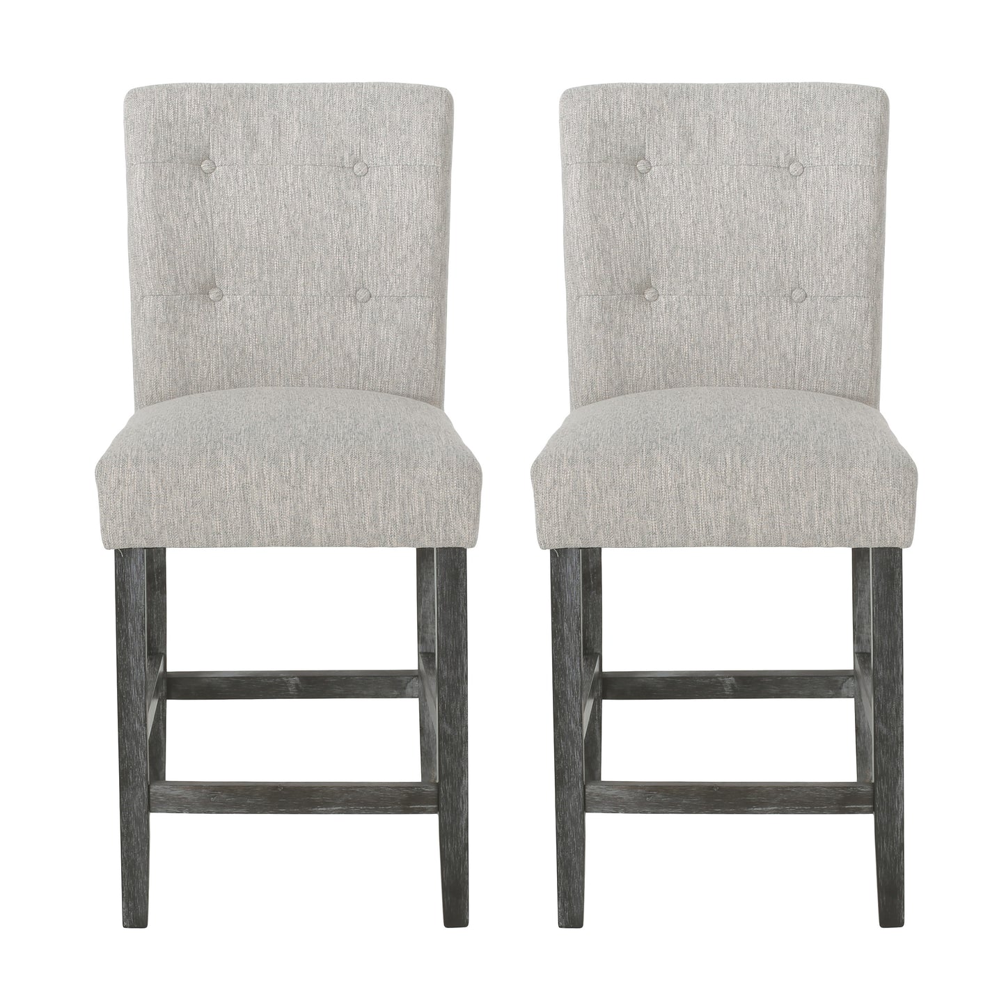 Havenbrook - Set of 2 - 26" Light Grey Contemporary Fabric Button Tufted Counter Stools with High Back and Wood Frame