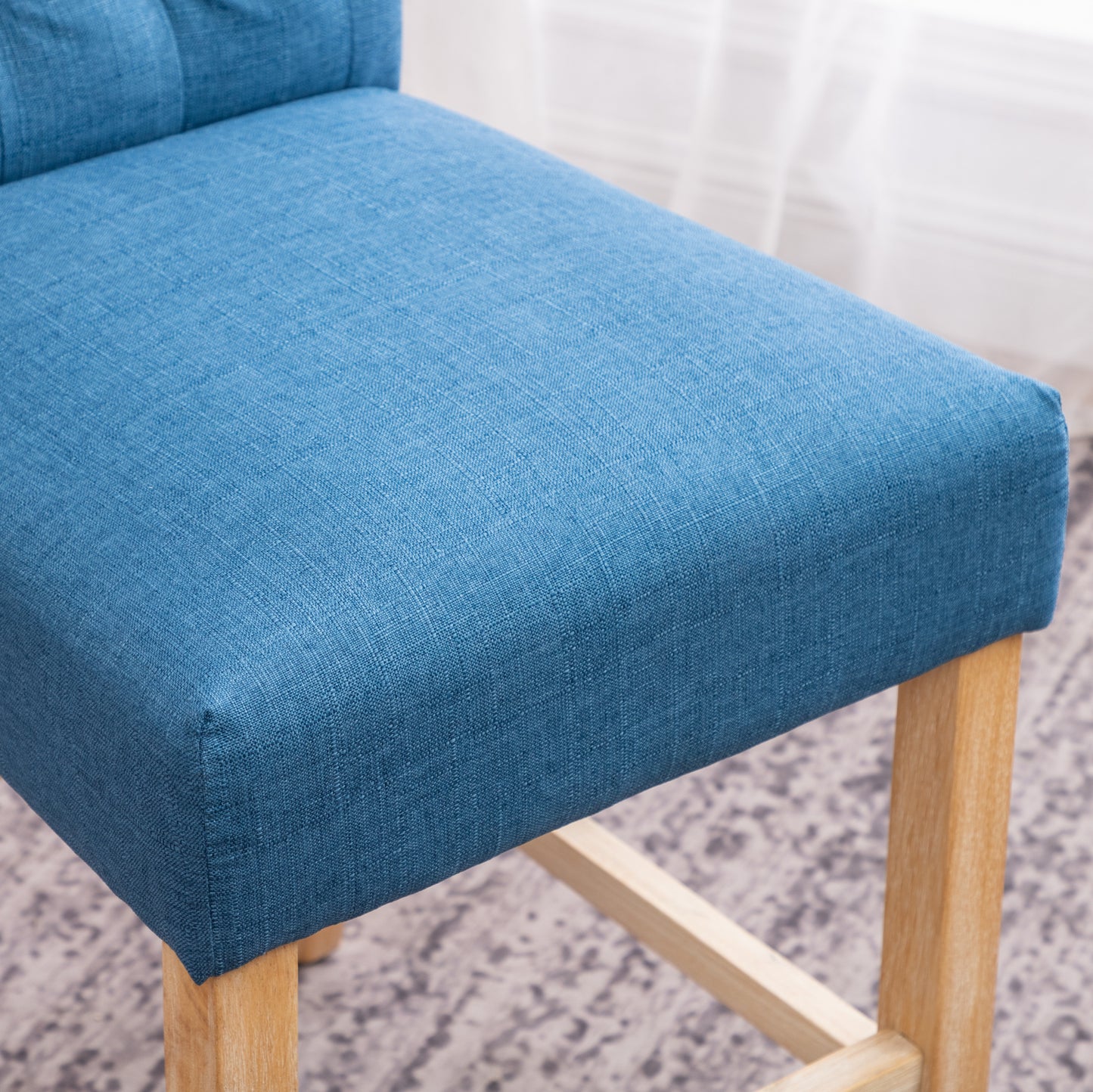 Shelby - Set of 2 - 26" Counter Height Button-Tufted Back Stools with Solid Wood Frame, Blue, for Kitchen/Dining