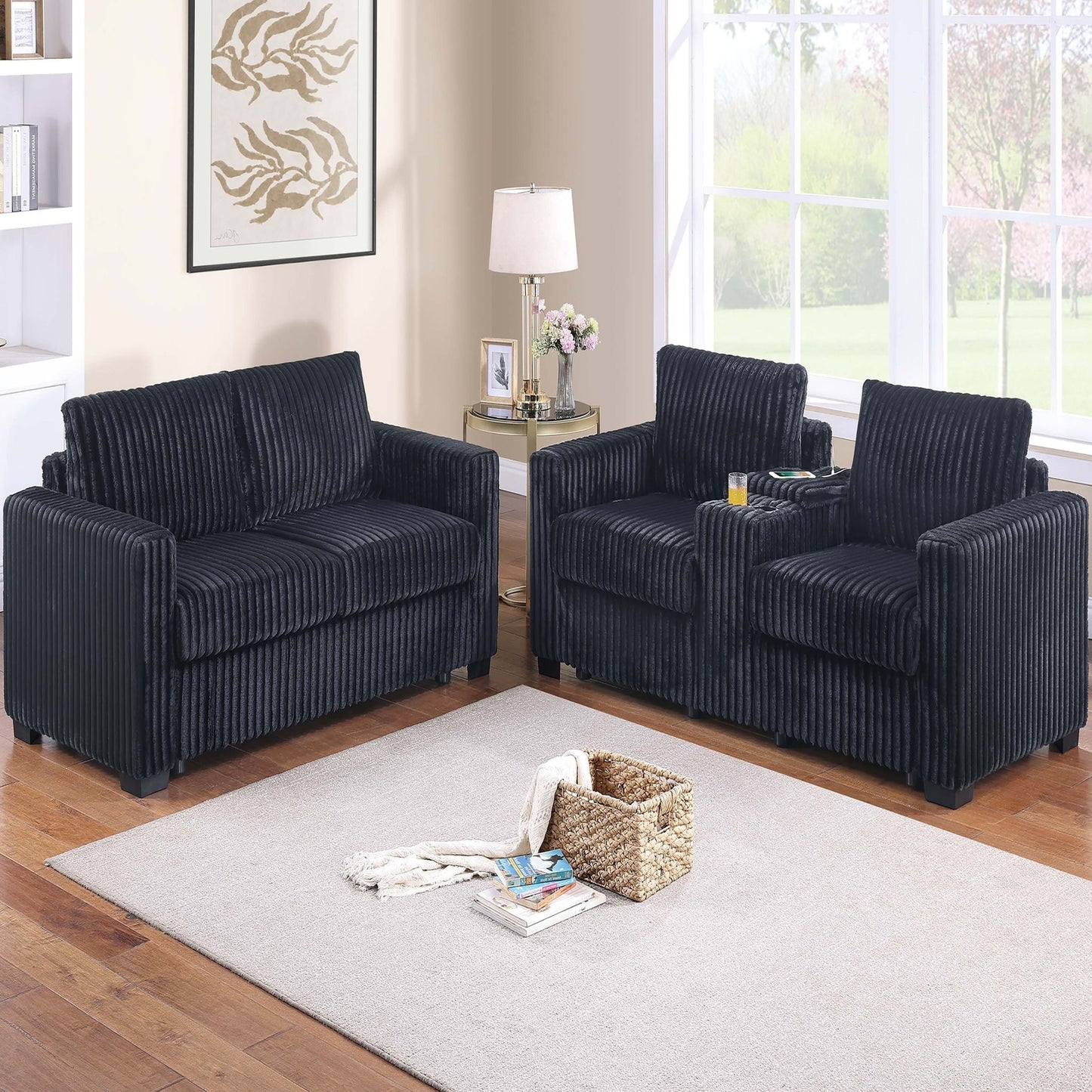 Modern Style 2 Piece Sofa Set With Cup Holders & Charging Port
