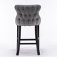 Vallith - Set of 2 - 26" Gray Velvet Wing-Back Barstools with Button Tufted Decoration, Wooden Legs, and Chrome Nailhead Trim