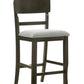 Layric - Set of 2 - 24" Transitional Upholstered Counter Stools, Brown Finish, Light Gray Seat Cushion, Sturdy Frame