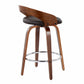 Glynnis - Set of 2 -21"  Walnut Wood & Brown Faux Leather Swivel Counter Stools with Chrome Footrest