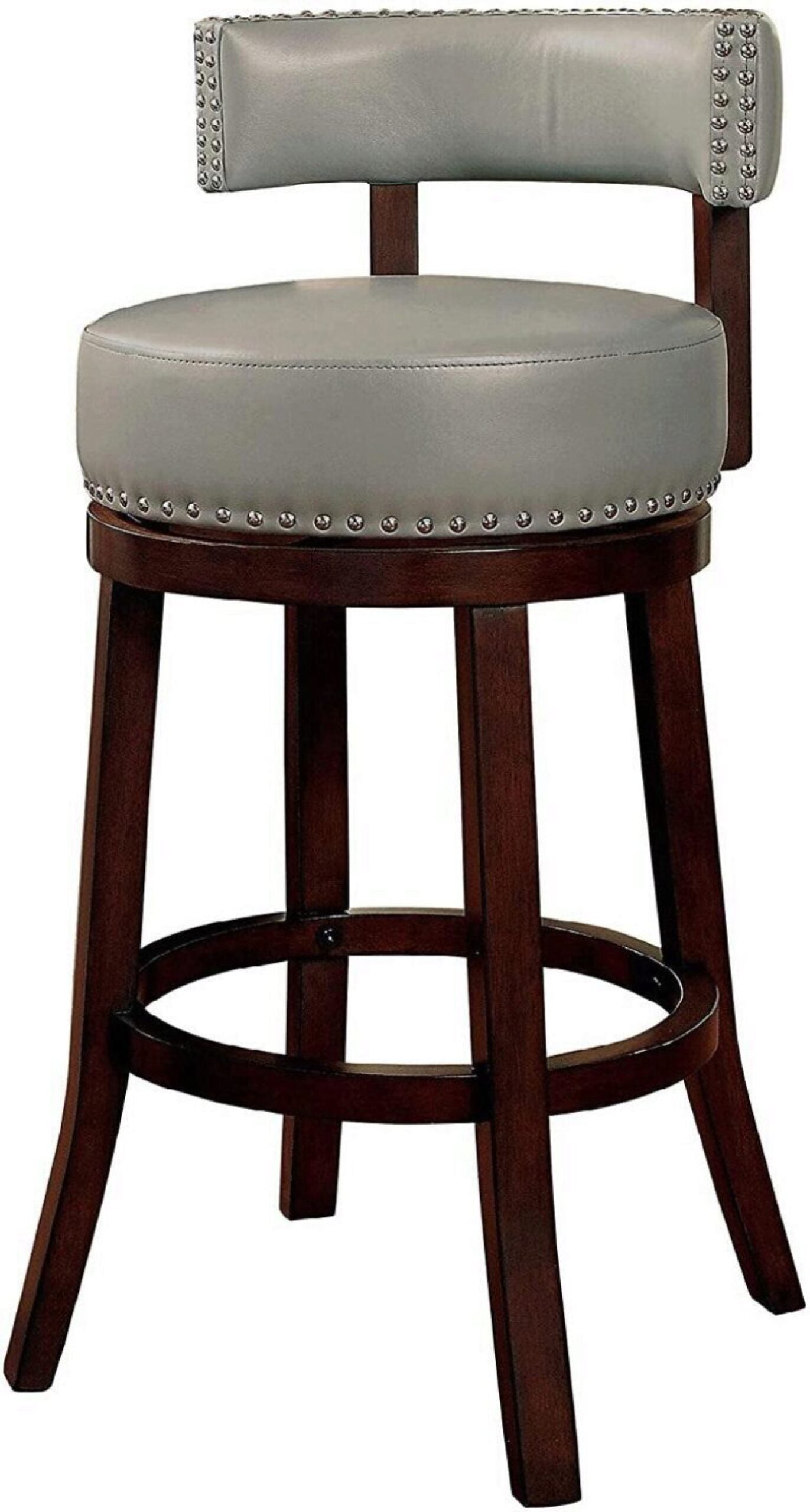 Sherly - Set of 2 - 30" Swivel Bar Stools - Dark Oak Solid Wood - Dark Gray Leatherette - Transitional Design for Dining Room