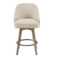 Mearce - Set of 2 - 26" Swivel Counter Stool with Sand Upholstered Seat, Solid Wood Legs