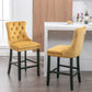 Golden Velvet - Set of 2 - 23.6" Upholstered Bar Stools with Button Tufted Design, Chrome Nailhead Trim & Wooden Legs