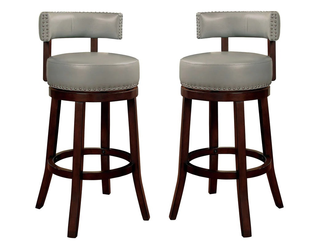 Sherly - Set of 2 - 30" Swivel Bar Stools - Dark Oak Solid Wood - Dark Gray Leatherette - Transitional Design for Dining Room