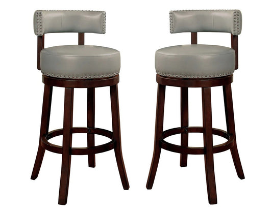 Sherly - Set of 2 - 30" Swivel Bar Stools - Dark Oak Solid Wood - Dark Gray Leatherette - Transitional Design for Dining Room