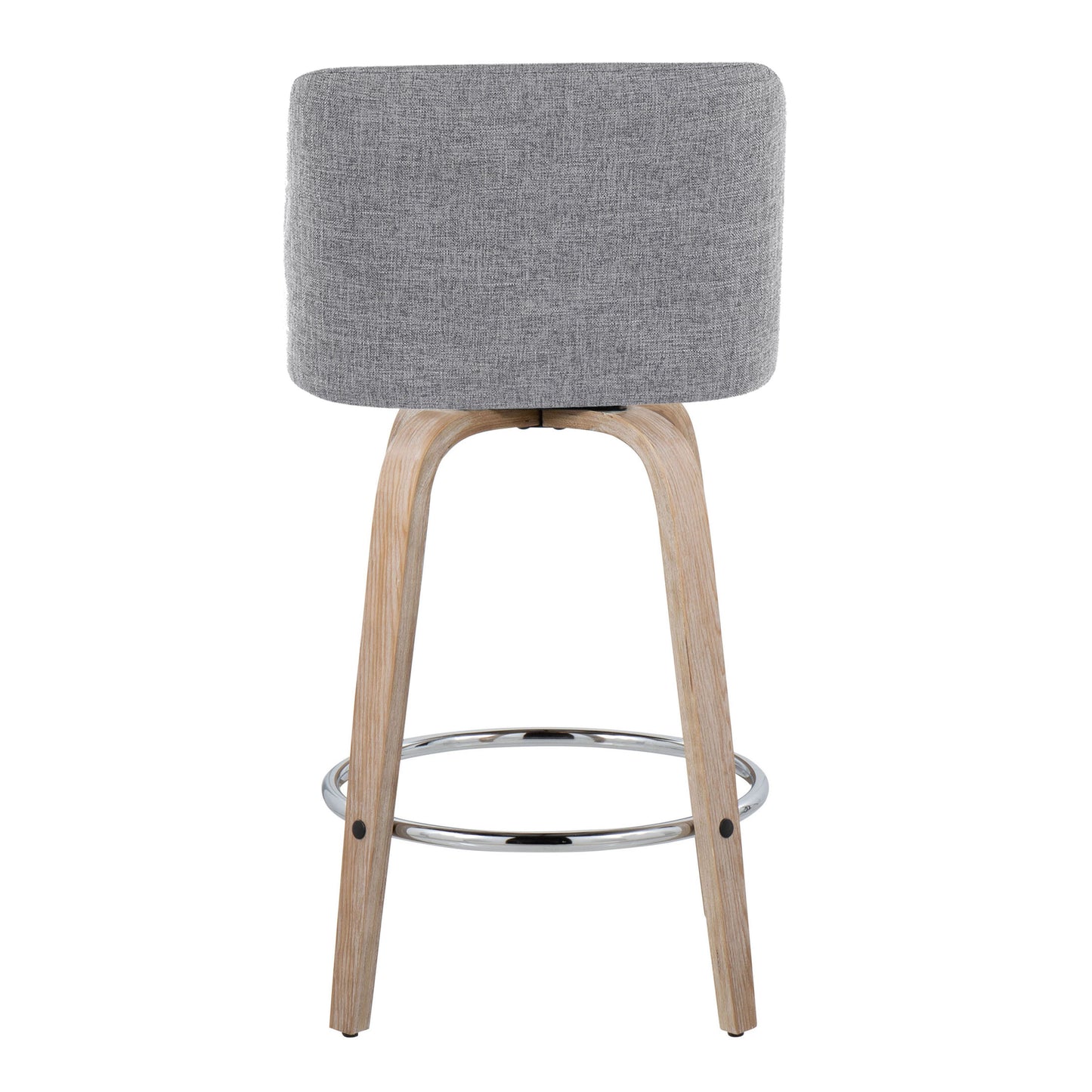 Tanith - Set of 2 - 24" Contemporary Grey Fixed-Height Counter Stools with 360° Swivel, Whitewashed Wood, and Chrome Footrest by LumiSource