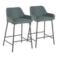 Nerona Luxe - Set of 2 - 21" Green Faux Leather Counter Stools with Black Metal Frame