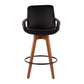 Cirral - Set of 2 - 26" Mid-Century Walnut and Black Faux Leather Counter Stools