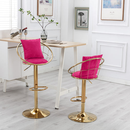 Rutherford - Set of 2 - 42" Velvet Bar Chairs with Pure Gold-Plated Frame Adjustable Height 360° Swivel High-Back Design