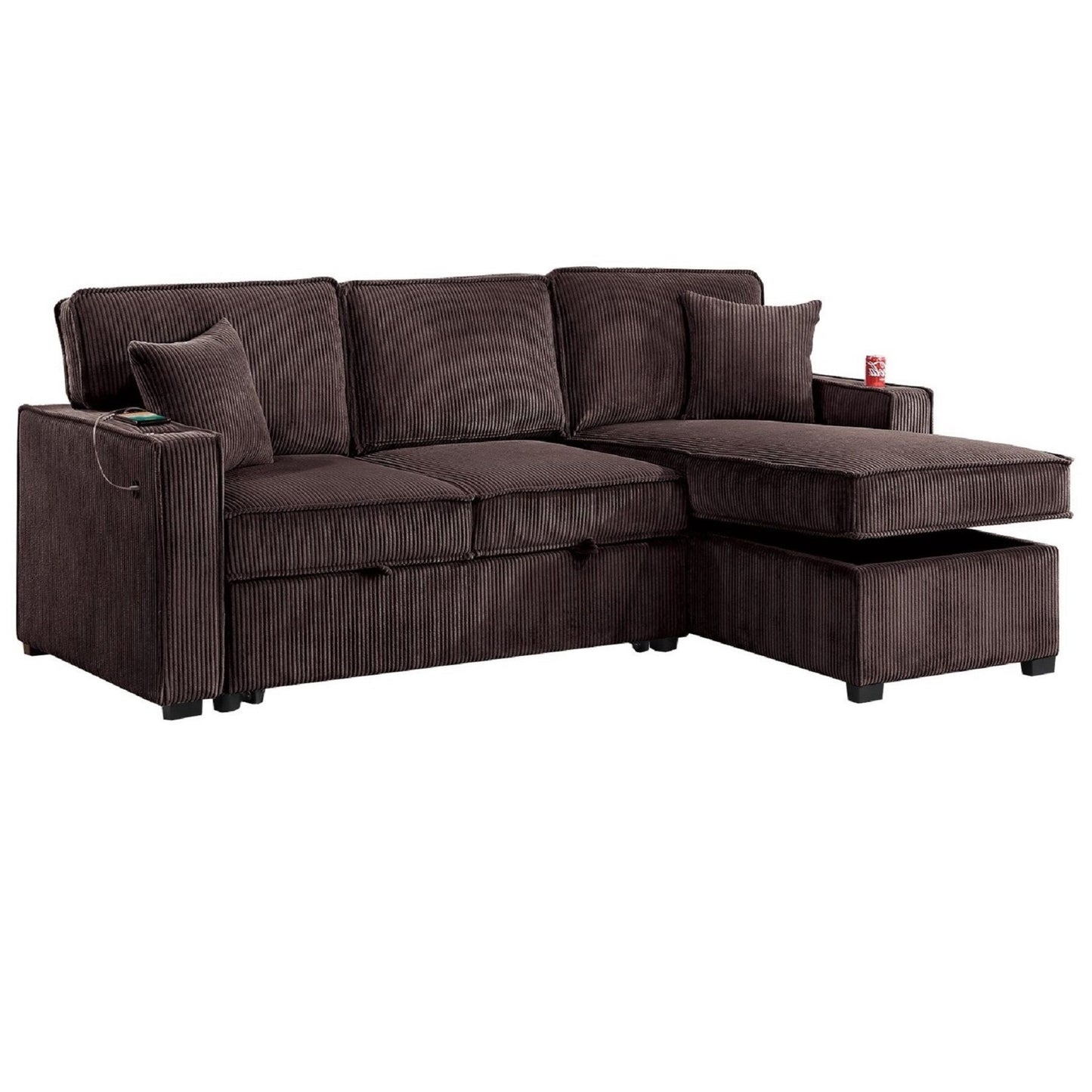 Convertible Sectional With USB / USB - C Port, Storage Chaise, Pull-Out Bed