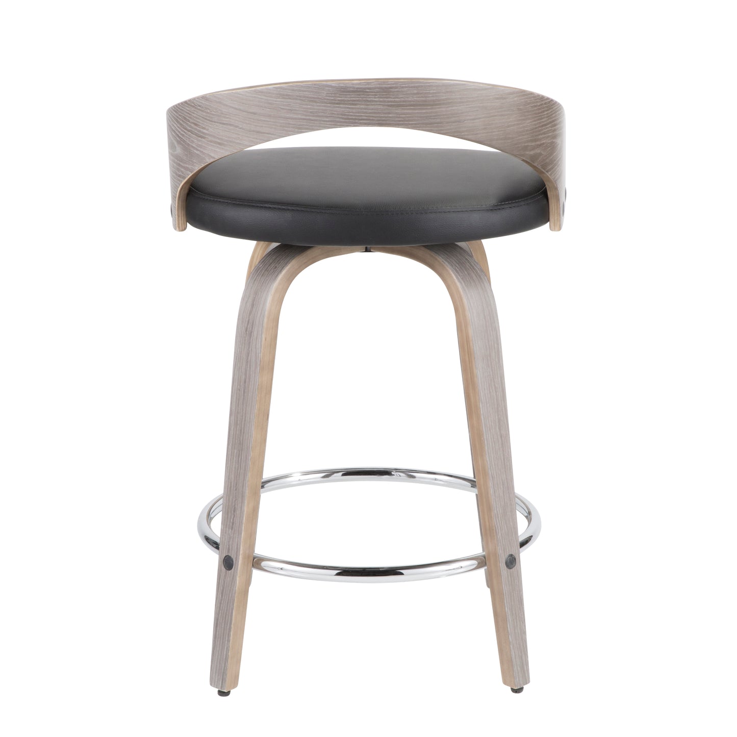 Marilo - Set of 2 - 25" Swivel Counter Stools with Light Grey Wood Frame and Black Faux Leather Seat