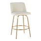 Turanith - Set of 2 - 26" Swivel Counter Stools with Cream Fabric Upholstery, Gold Metal Frame, and Round Footrest