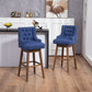 Hazelridge - Set of 2 - 30" Navy Linen Swivel Bar Stools with Solid Wood Legs, Counter Height Chairs with Footrest