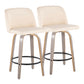 Tevin - Set of 2 - 24" Light Grey Faux Leather & Cream Wood Swivel Counter Stools with Black Metal Footrest