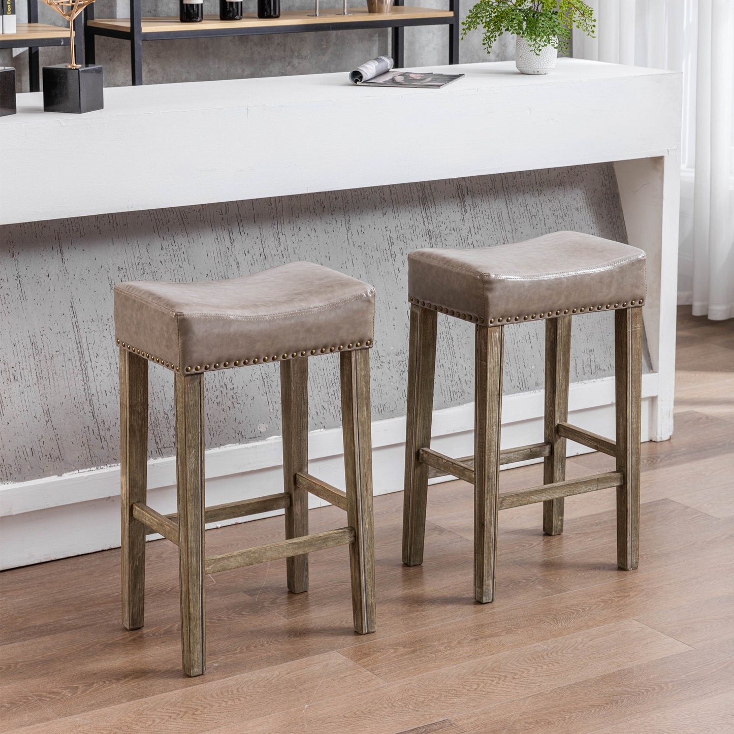 Sterling - Set of 2 - 29" Gray Counter Height Backless Faux Leather Bar Stools for Kitchen Island