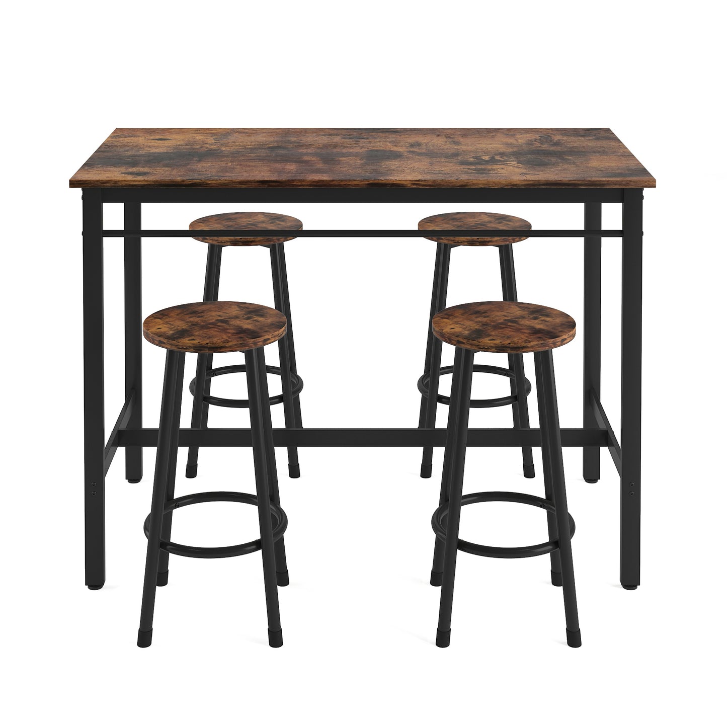 Humphrea - Set of 2 - 24" Rustic Brown Backless Counter Stools with Industrial Iron Frame for Modern Kitchens & Dining