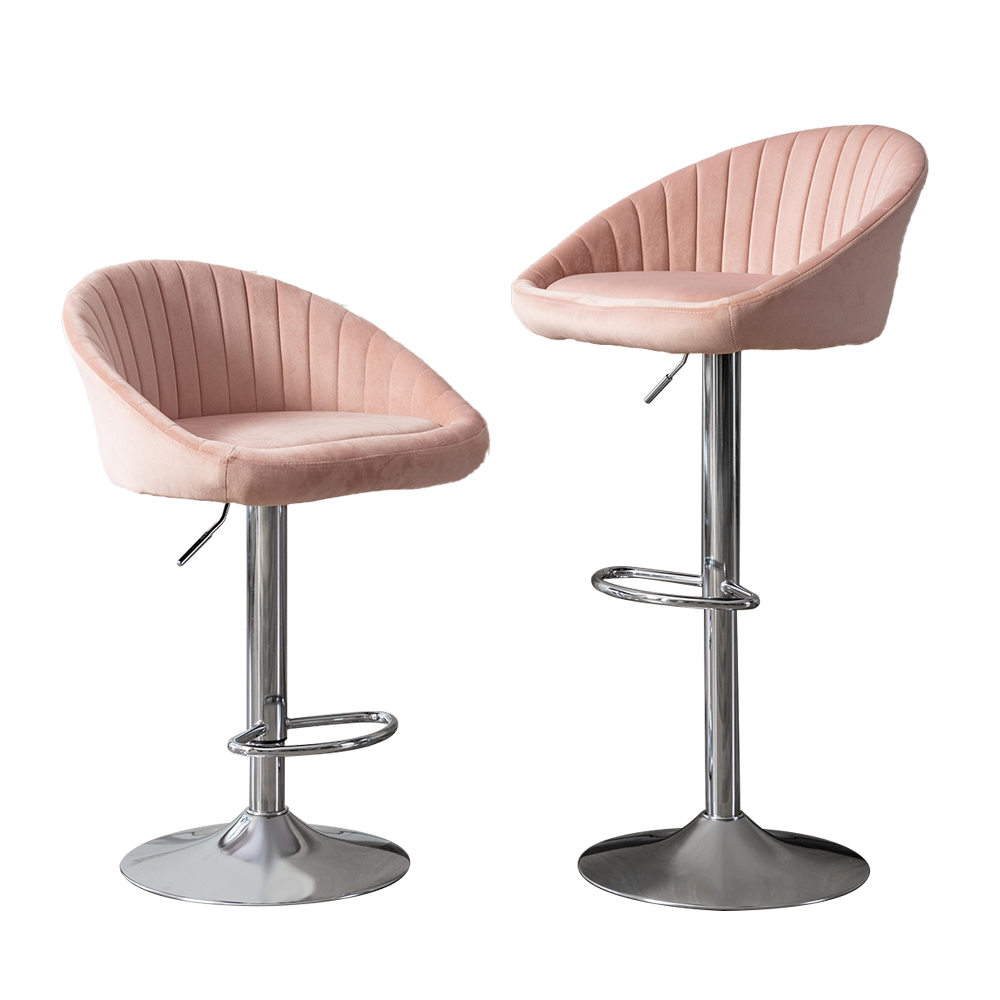 Haylen - Set of 2 - 30” Adjustable Pink Velvet Bar Stools with Backrest, Footrest, and 41.7” Height