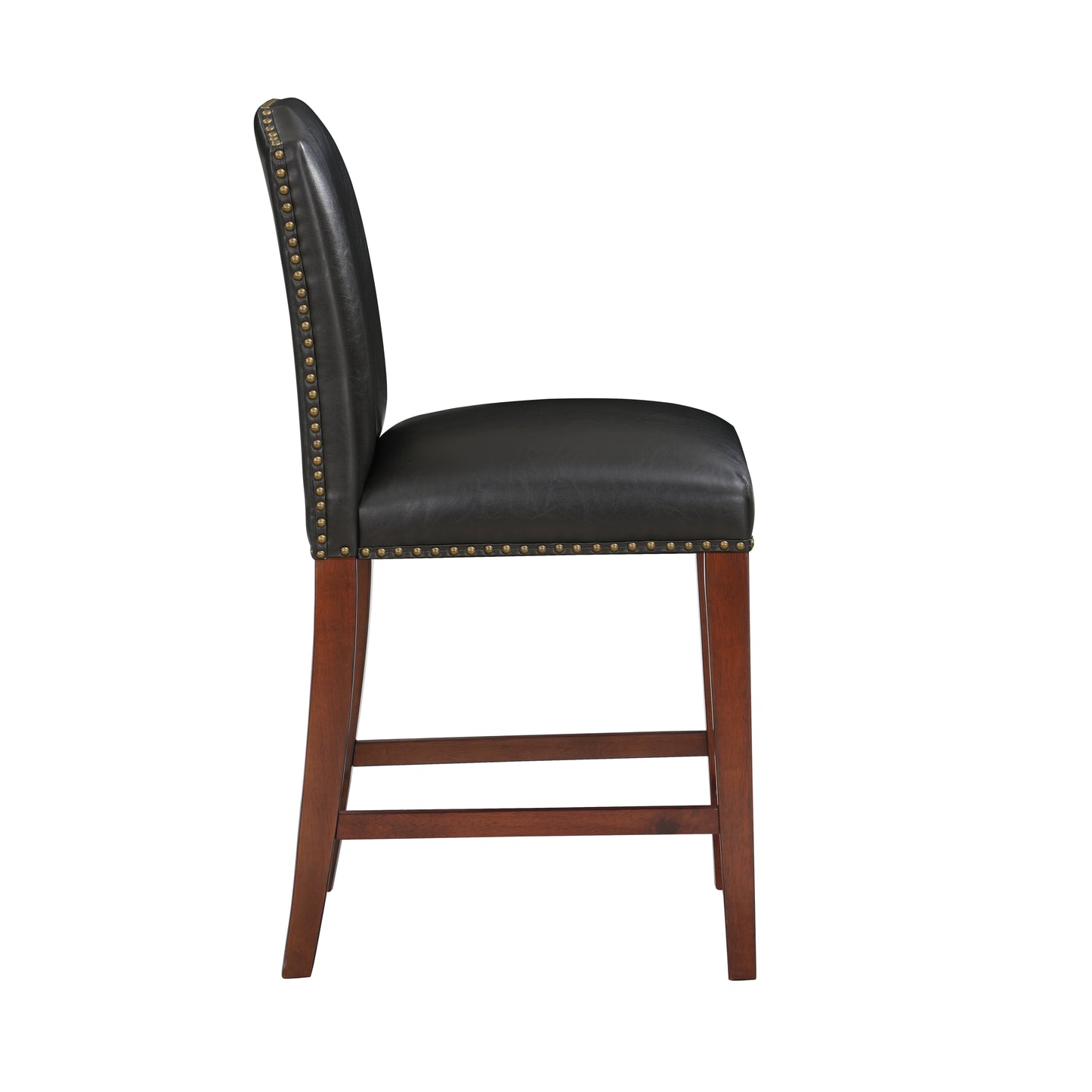 Clairis - Set of 2 - 25" Dark Brown Faux Leather Counter Stools with Nailhead Trim