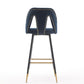 Zara - Set of 2 - 29" Blue Velvet Bar Stools with Gold-Tipped Black Metal Legs
