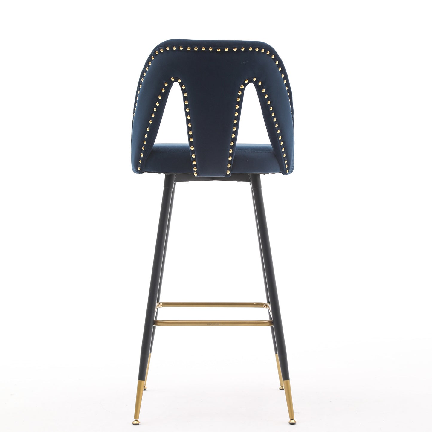 Zara - Set of 2 - 29" Blue Velvet Bar Stools with Gold-Tipped Black Metal Legs