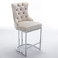 Hayes - Set of 2 - 26” Beige Velvet Counter Height Bar Stools with Button Tufted Back, Rivet Trim, and Chrome Base