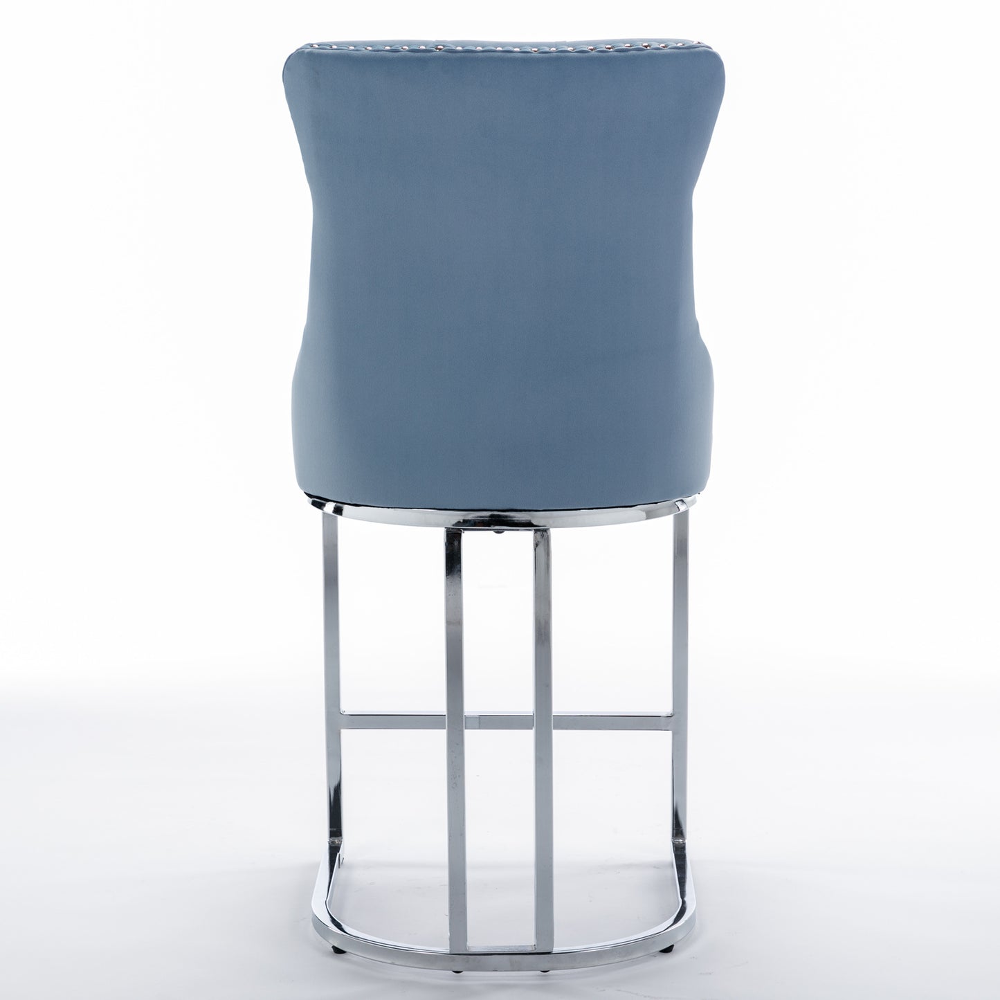 Harris - Set of 2 - 26" Light Blue Velvet Counter Height Bar Stools with Button Tufted Back, Rivet Trim, and Chrome Base for Kitchen Island