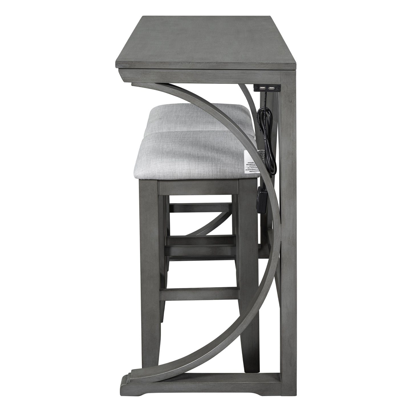 Topmax - 4-Piece 30" Rustic Brown Counter Height Table with Fabric Padded Stools and Socket