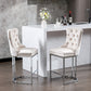Hayes - Set of 2 - 26” Beige Velvet Counter Height Bar Stools with Button Tufted Back, Rivet Trim, and Chrome Base