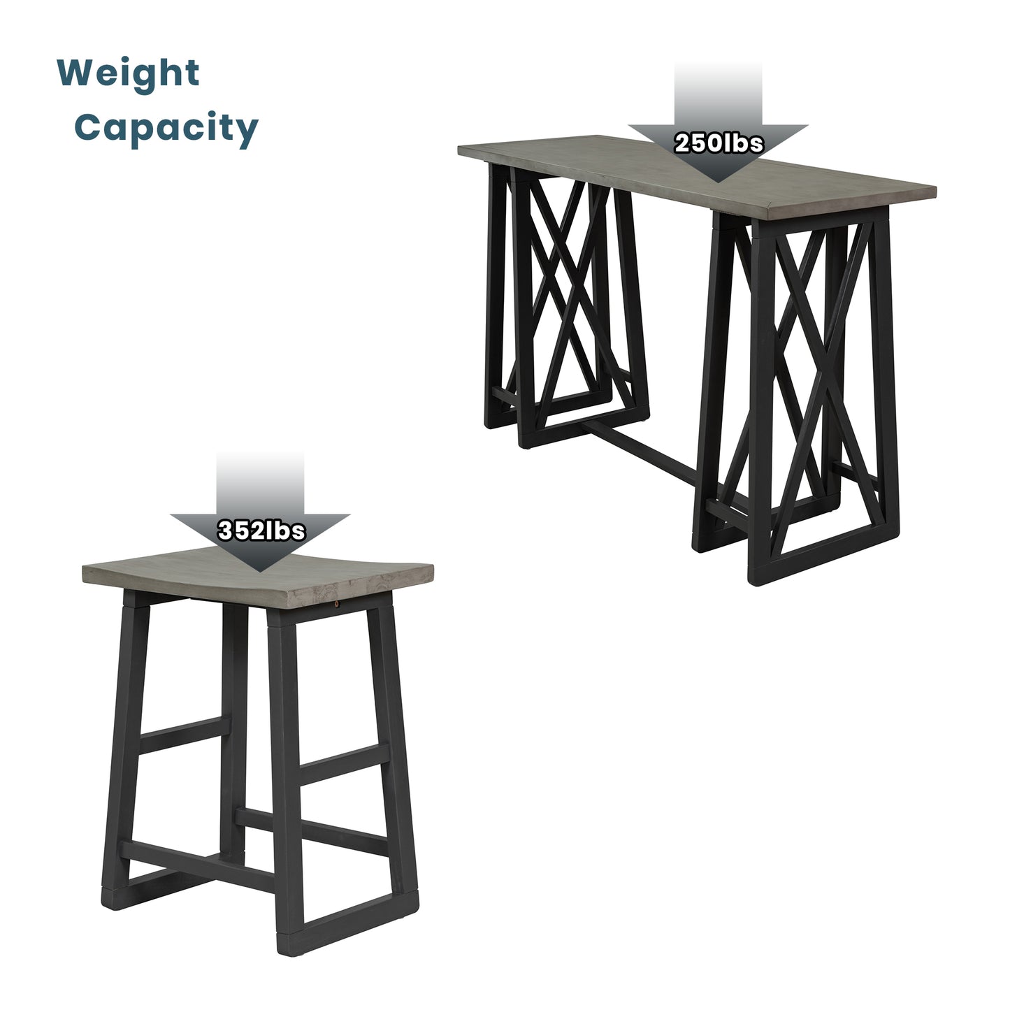 Kassian - Set of 5 - 24" Counter Height Dining Set with Solid Rubberwood, Gray Finish, and 4 Stools