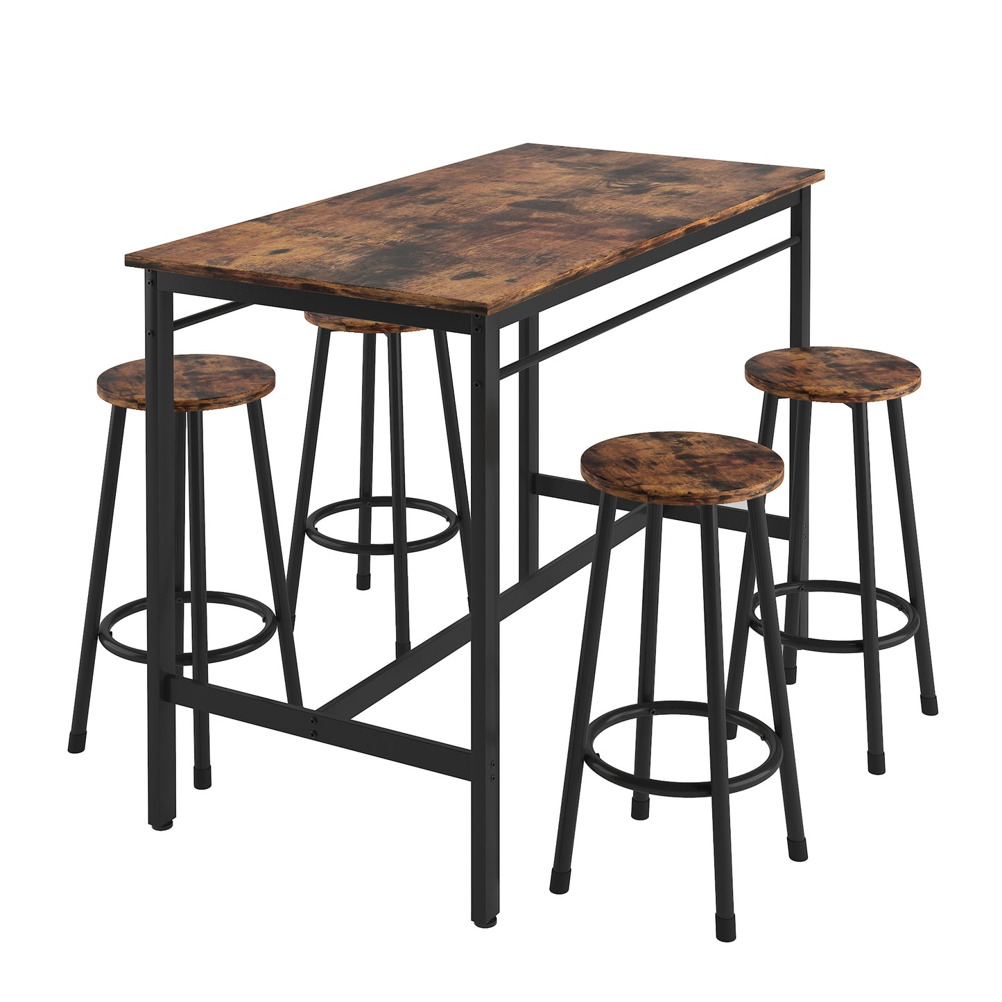 Humphrea - Set of 2 - 24" Rustic Brown Backless Counter Stools with Industrial Iron Frame for Modern Kitchens & Dining