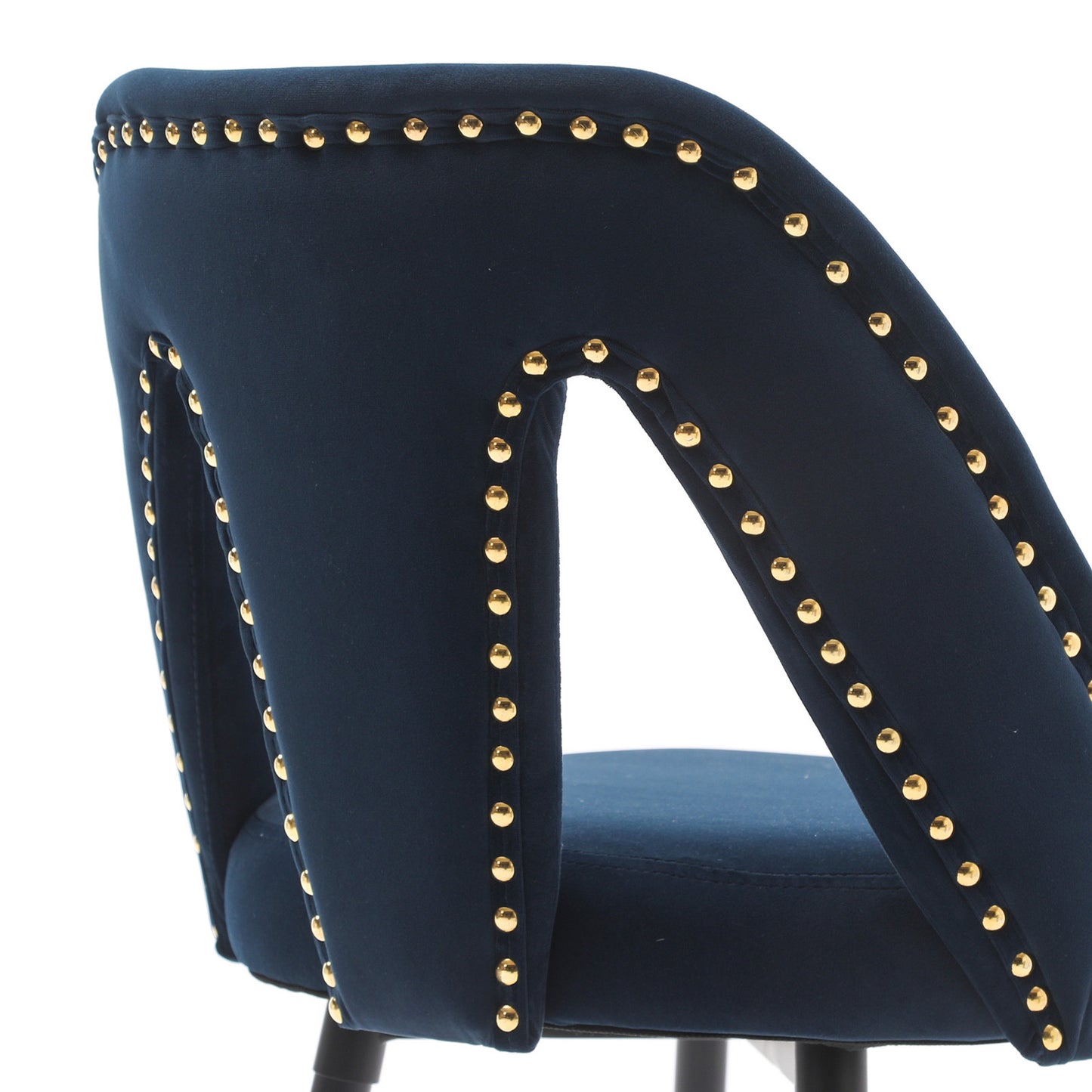 Zara - Set of 2 - 29" Blue Velvet Bar Stools with Gold-Tipped Black Metal Legs