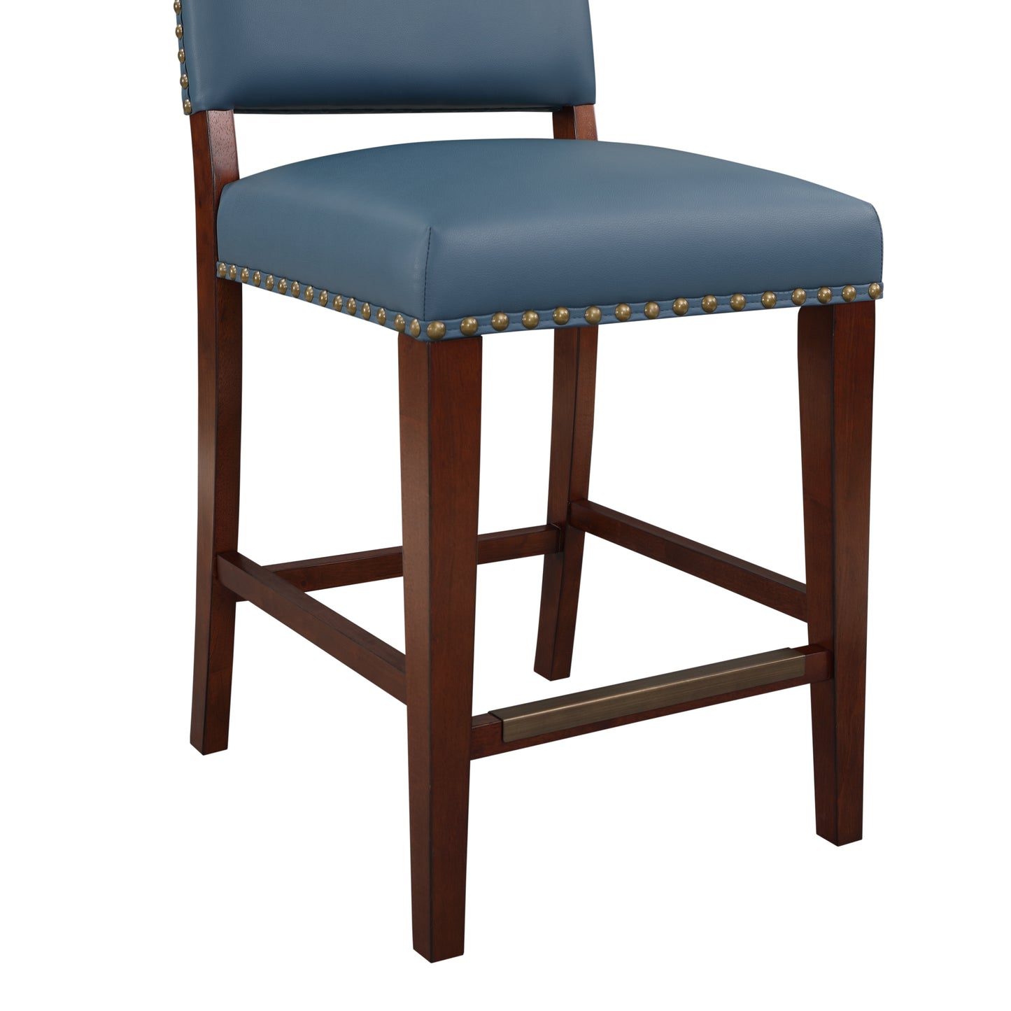 Belmontthel - Set of 2 - 26" Blue Faux Leather Counter Stools with Nailhead Trim