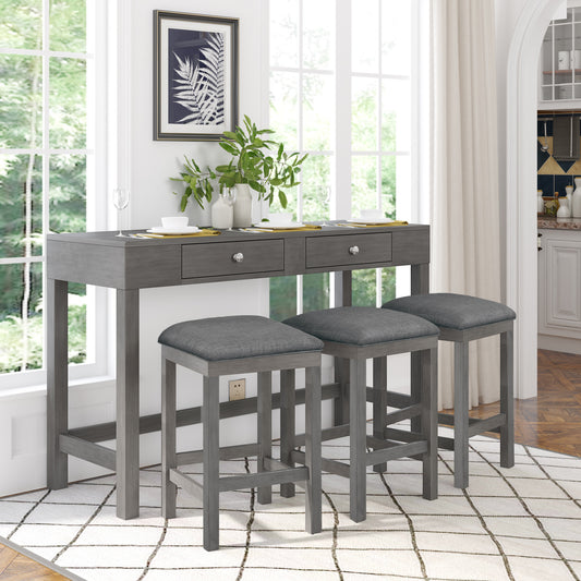 Valora - Set of 2 - Table 36", Stool 25" Gray Upholstered Farmhouse Dining Stools with Charging Ports - Rectangular Wood Table